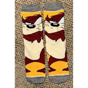 Looney Tunes Tasmanian Devil  Crew Socks Yellow Grey‎ Adult size 9-12 NEW
